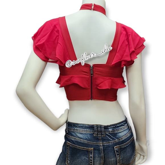 [NEW] Nasty Gal Choker Flutter Sleeve Halter Crop Top - Picture 7 of 14